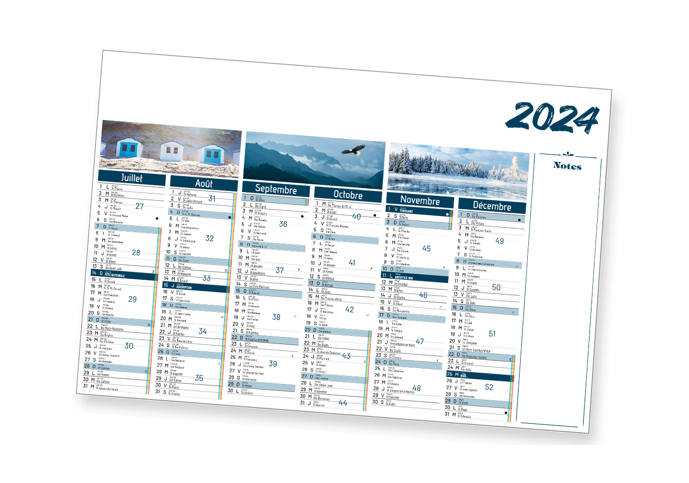 Calendrier souple cartonné 2024 Essonne 91 Hauts de Seine 92